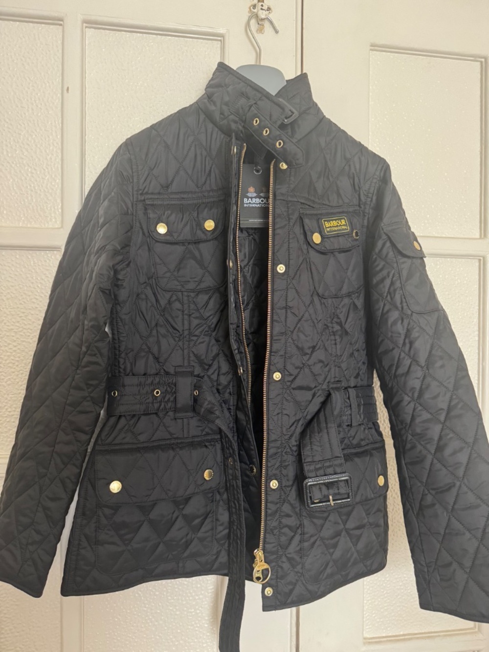 NWT BARBOUR INTERNATIONAL Lightweight Quilted Jacket with Belt UK Size 10 USA 6